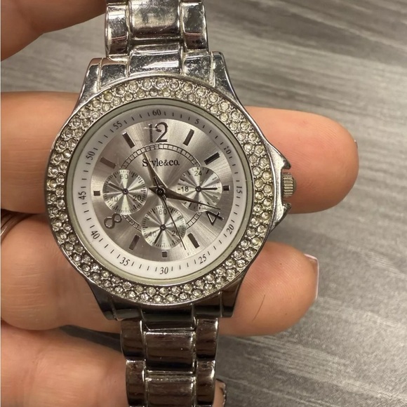 Style & Co Women’s Silver Stainless Steel Crystal Round Quartz Watch SC1169 F210 - Picture 11 of 12